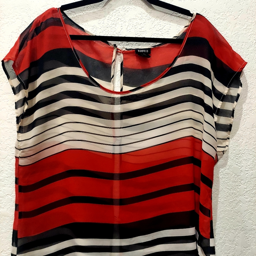 Torrid Striped Button Back Blouse - Picture 2 of 3